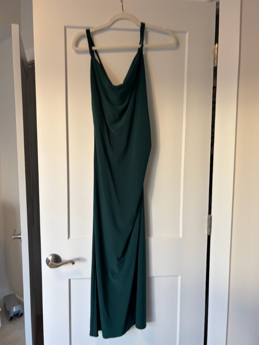 Azazie Dark Emerald Green Cowl Neck Strappy Back Maxi Dress